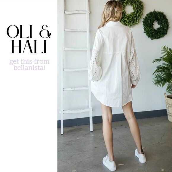 1753 OLI & HALI Off White Eyelet Sleeve Button Up Shirt - Picture 6 of 6